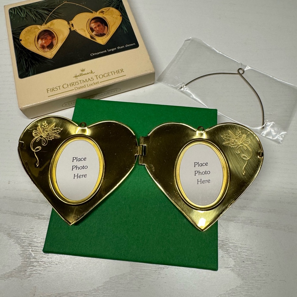 Vintage Brass Heart Picture Locket “First Christmas Together” 1982 Ornament